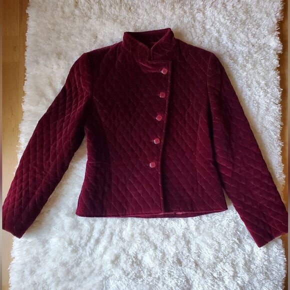 Vintage Gamut  Women's Quilted Blazer Military  Jacket Size XS Burgundy Preppy - Picture 2 of 11